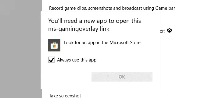 "ms-gaming overlay link" Error